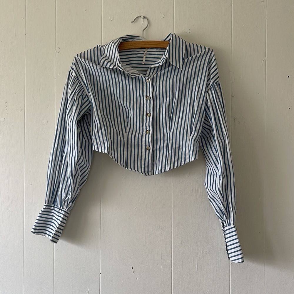 Free People Ophelia Corset Striped Button Down Crop Top XS Extra Small